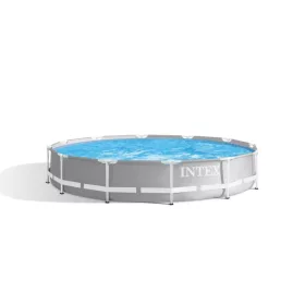   INTEX MetalPrism Set kör alakú medence szett 366 x 76 cm, 2m³ papírszűrős vízforgató rendszerrel, Hydro Aeration befúvóval, 6503 literes, szürke (26712)