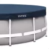 Kerek medencetakaró, Intex Deluxe négyévszakos, csővázas medencéhez, 457 cm átmérő, sötétkék, UV-álló háromrétegű anyag, 20 cm-es túlnyúlással, köteles rögzítéssel (28083)