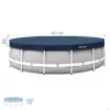 Kerek medencetakaró, Intex Deluxe négyévszakos, csővázas medencéhez, 457 cm átmérő, sötétkék, UV-álló háromrétegű anyag, 20 cm-es túlnyúlással, köteles rögzítéssel (28083)