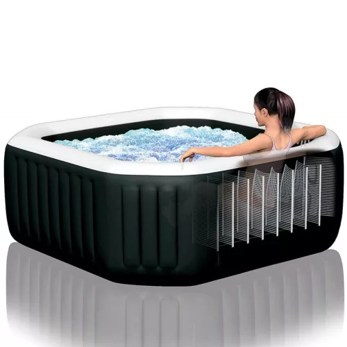 INTEX PureSPA Onyx Black Octagon jacuzzi, sóbontó készülékkel, 4 személyes, D201 x 71 cm, fekete / fehér (28458)