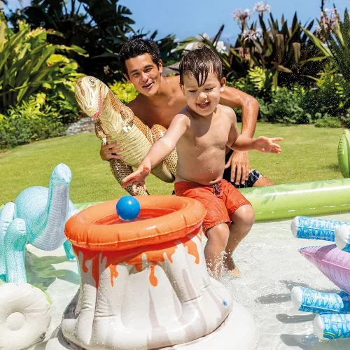 INTEX Jurassic Adventure Play Center felfújható vízicentrum, élménymedence, 201 × 201 × 36 cm (56132)