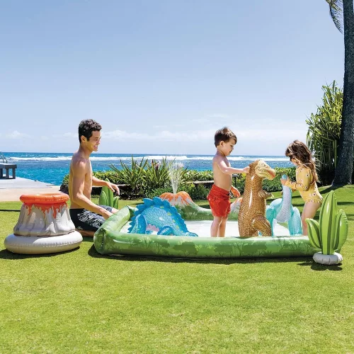 INTEX Jurassic Adventure Play Center felfújható vízicentrum, élménymedence, 201 × 201 × 36 cm (56132)
