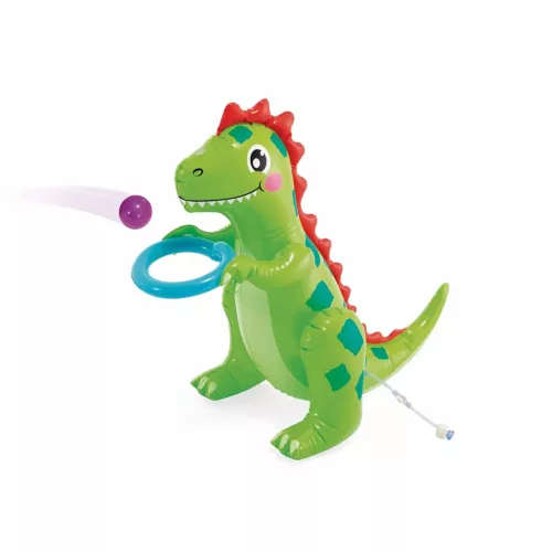 Felfújható vízi játék, Intex Dino Park, 201 × 157 × 69 cm, zöld, dinoszaurusz mintás, csúszdával, labdákkal, locsolótömlőre csatlakoztatható zuhannyal (56139)
