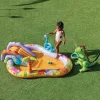 Felfújható vízi játék, Intex Dino Park, 201 × 157 × 69 cm, zöld, dinoszaurusz mintás, csúszdával, labdákkal, locsolótömlőre csatlakoztatható zuhannyal (56139)