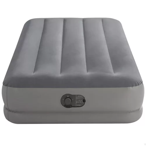 Felfújható vendégágy, Intex Twin Prestige középmagas matrac, 99 x 191 x 30 cm, szürke, egyszemélyes, szálas belső szerkezettel, puha felülettel, beépített USB-s elektromos pumpával (64112)