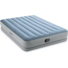   Felfújható vendégágy, Intex Queen Dura-Beam középmagas komfort matrac, 152 x 203 x 36 cm, világoskék, kétszemélyes, szálas belső szerkezettel, puha felülettel, beépített USB-s elektromos pumpával (64159)