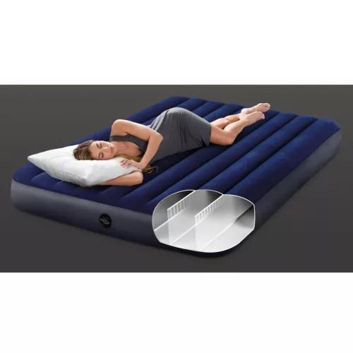INTEX Classic Downy felfújható matrac, 152 x 203 x 25 cm, kék, plüss felső rész, 2in1 szelep, Wave Beam belső szerkezet (64759)