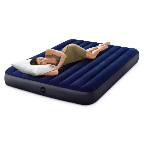 INTEX Classic Downy felfújható matrac, 152 x 203 x 25 cm, kék, plüss felső rész, 2in1 szelep, Wave Beam belső szerkezet (64759)