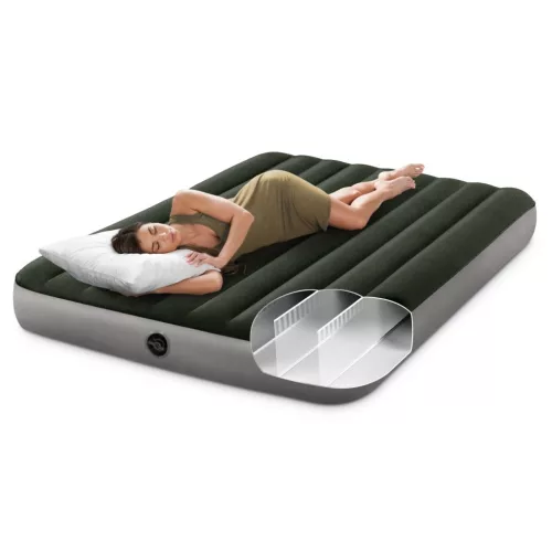 INTEX Queen Dura Beam felfújható vendégágy, 152 x 203 x 25 cm, szürke, plüss felső rész, vízálló, elemes pumpával (64779)