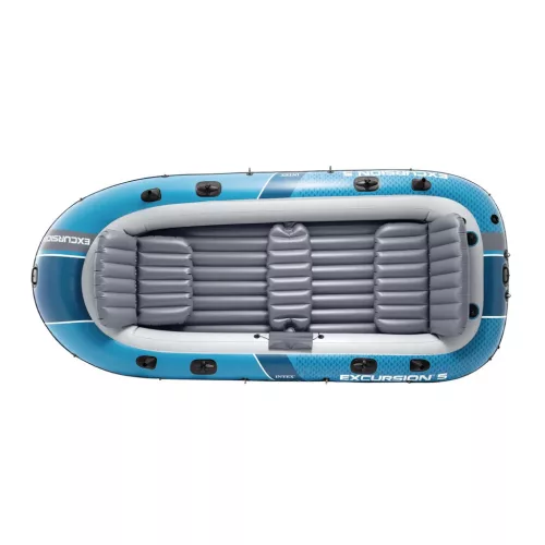 Felfújható csónak szett, Intex Excursion 5, 366 x 168 x 43 cm, kék, ötszemélyes, megerősített PVC, pumpával és evezőkkel (66325)