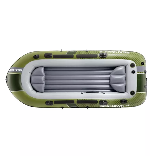 Felfújható csónak szett, Intex Seahawk 4, 351 x 145 x 48 cm, zöld, négyszemélyes, megerősített PVC, pumpával és evezőkkel (66334)