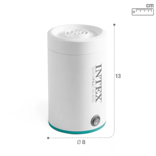 Elektromos pumpa, Intex Quickfill AC400, 220–240 V, fehér, felfújáshoz és leeresztéshez, nagy teljesítményű légáramlás, két cserélhető fúvókával, túlmelegedés elleni védelemmel (66646)