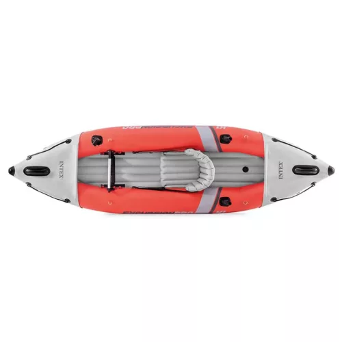Felfújható kajak, Intex Excursion Pro K1, 305 x 91 x 46 cm, piros/szürke, egyszemélyes, megerősített PVC, felfújható üléssel, pumpával és evezőkkel (68303)