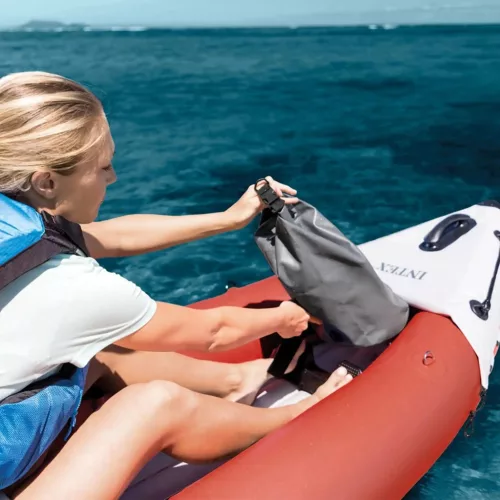 Felfújható kajak, Intex Excursion Pro K1, 305 x 91 x 46 cm, piros/szürke, egyszemélyes, megerősített PVC, felfújható üléssel, pumpával és evezőkkel (68303)