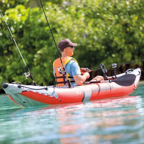 Felfújható kajak, Intex Excursion Pro K1, 305 x 91 x 46 cm, piros/szürke, egyszemélyes, megerősített PVC, felfújható üléssel, pumpával és evezőkkel (68303)