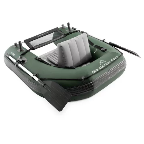 Felfújható horgászcsónak, Intex Big Catch Pro, 165 x 119 x 38 cm, sötétzöld, egyszemélyes, megerősített PVC, horgászbot-tartókkal, evezőkkel, pumpával és hordozó hátizsákkal (68381NP)