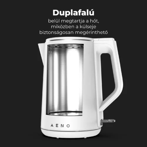 AENO AEK0002 EK2 vízforraló, 2200 W, 1.5 liter kapacitás, dupla falú, LED kijelzés, fehér
