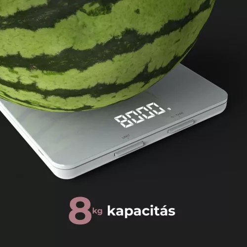 AENO AKS0001S KS1S intelligens konyhai mérleg, max. 8 kg kapacitás, LED kijelző, Bluetooth csatlakozás, edzett üvegfelület