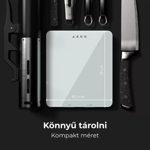 AENO AKS0001S KS1S intelligens konyhai mérleg, max. 8 kg kapacitás, LED kijelző, Bluetooth csatlakozás, edzett üvegfelület
