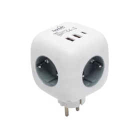   Home CUBE1 kocka elosztó USB töltővel, 3 aljzat gyermekvédelemmel, 1db USB C, 2db  USB A, max. 3680 W