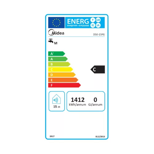 MIDEA D50-15FG elektromos vízmelegítő, bojler, 1500 W, 50 liter, zománcozott víztartály és fűtőszál, mechanikus vezérlés