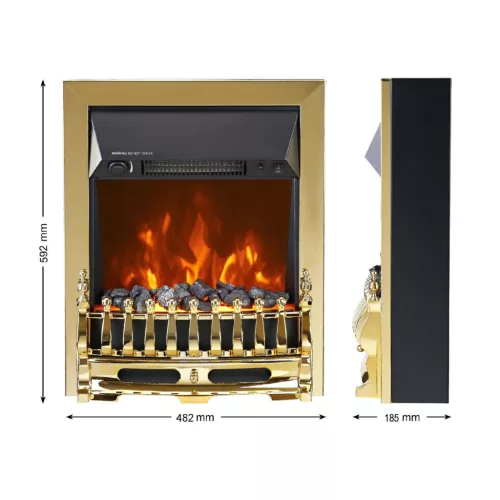 HOME FKK25G szabadon álló elektromos látványkandalló, max. 2000 W, LED lángeffekt, 2 fokozat, mechanikus vezérlés, arany díszítés