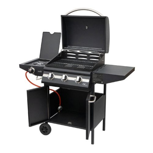 Home GRG01 gázgrill, 3 főégővel, 1 oldalégővel, 3,2 kW teljesítmény égőnként, nyomásszabályozó készlettel