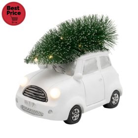   Home KDCA 15 LED-es kerámia fehér autó figura, beltéri kivitel, 11 db LED