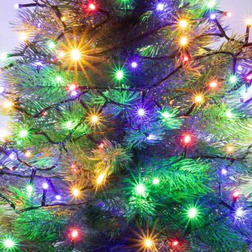 Home KII 200/M LED-es fényfüzér, 16 m / 200 db színes LED, állófényű, zöld vezeték, hálózati adapter, beltéri kivitel