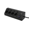 HOME KNVK04KUSBC 4-es elosztó, aljzatonként kapcsolható, max. 3680 W, 2 méter, fekete, 2xUSB-C, 2xUSB-A