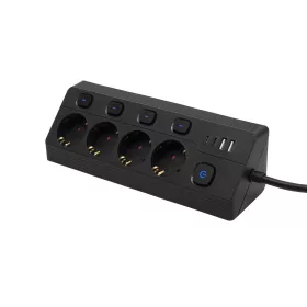   HOME KNVK04KUSBC 4-es elosztó, aljzatonként kapcsolható, max. 3680 W, 2 méter, fekete, 2xUSB-C, 2xUSB-A
