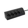HOME KNVK04KUSBC 4-es elosztó, aljzatonként kapcsolható, max. 3680 W, 2 méter, fekete, 2xUSB-C, 2xUSB-A