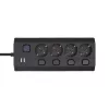 HOME KNVK04KUSBC 4-es elosztó, aljzatonként kapcsolható, max. 3680 W, 2 méter, fekete, 2xUSB-C, 2xUSB-A