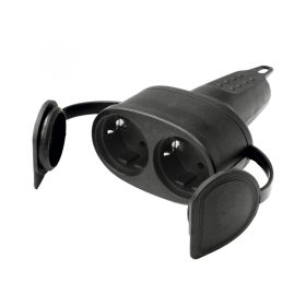   Home NGA 02 földelt dupla aljzat egyenes kábelvezetéssel, 2 aljzat gyermekvédelemmel, kül- és beltéren is használható, max. 3680 W, fekete