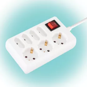   Home NV 17/WH hálózati elosztó, 1,5 m, H05VV-F 3G1,0 mm2 kábel, kapcsolós, IP20 kivitel, 3 védőérintkezős és 4 euro aljzat, max. 3500W, fehér