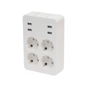   Home NV41USB tálcás USB-s elosztó, 4 földelt aljzat, 4 USB aljzat össz. 1,9A, elforgatható csatlakozódugó, max.3680W,
