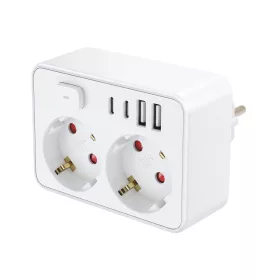   HOME NVK2USBC kapcsolós aljzat, 2 aljzat, 2xUSB-C, 2xUSB-A, max. 3680 W, kapcsolóval