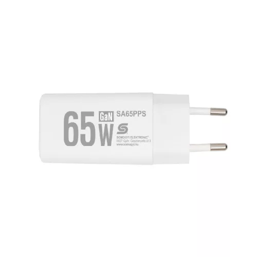 HOME SA65PPS USB hálózati szupergyors töltő, 65Watt, 2in1: USB-A + USB-C aljzat, QC + PD + PPS gyorstöltés, GaN technológia