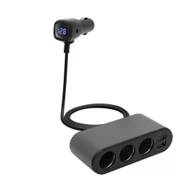   SAL SAU80W autós feszültségelosztó és USB töltő, 3.4A USB töltő, max.80Watt, fém burkolat, Voltmérő, autó-akkumulátor állapotának ellenőrzése, 12/24V járművekhez