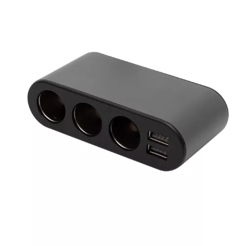 SAL SAU80W autós feszültségelosztó és USB töltő, 3.4A USB töltő, max.80Watt, fém burkolat, Voltmérő, autó-akkumulátor állapotának ellenőrzése, 12/24V járművekhez