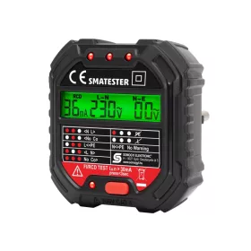   Home SMATESTER konnektor teszter, LED visszajelzők, Voltmérő, L-N, N-E, RCD mA, Fi és RCD relé ellenőrző, elem nélkül működik, max. 250 V~ aljzatokhoz