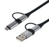Home USB MULTI 4in1 töltőkábel, USB-C, microUSB, USB-A, QC, PD, szőtt nejlon, 480 Mbps, 60Wmax, 1,5m vezeték
