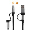Home USB MULTI 4in1 töltőkábel, USB-C, microUSB, USB-A, QC, PD, szőtt nejlon, 480 Mbps, 60Wmax, 1,5m vezeték