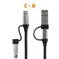 Home USB MULTI 4in1 töltőkábel, USB-C, microUSB, USB-A, QC, PD, szőtt nejlon, 480 Mbps, 60Wmax, 1,5m vezeték