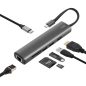 Home USBHUB7 dokkoló állomás, Gigabit RJ45, 4K HDMI HDR, egér, billentyűzet, TF/microSD, SD, 2 TB USB tároló, merevlemez, ~100 W PD, plug & play
