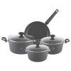 Zilan ZLN3277 edénykészlet, 7 db-os, tapadásmentes belső bevonat, 3 edény és 1 serpenyő, fekete színű