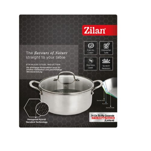 Zilan ZLN9648 Hexachef lábas fedővel, 24 cm, 4,3 liter, 3 rétegű, hatszögletű hibrid tapadásmentes belső