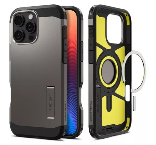 Spigen Tough Armor MagFit Apple iPhone 16 Pro tok, MagSafe, Gunmetal, fekete