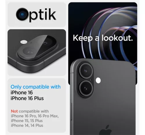 Spigen Glas.tR Optik Apple iPhone 16 Plus / iPhone 16 Tempered kameravédő fólia, fekete (2db)