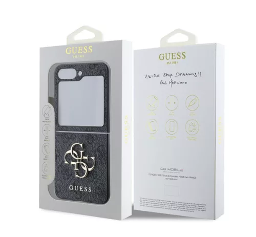 Guess 4G Metal Logo PU Samsung Galaxy Z Flip 6 / Flip 7 FE hátlap tok, szürke